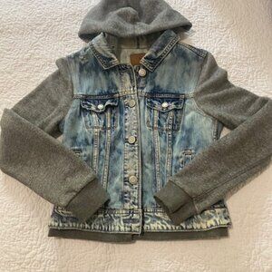 American Eagle Sweatshirt Sleeve Hooded Jean Jacket Size S